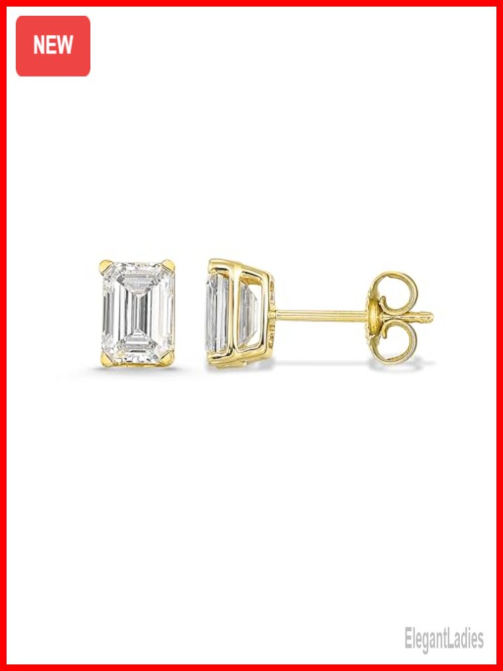 IGI Certified Emerald Cut Lab Grown Diamond Stud Earrings 14K Yellow Gold 2.0